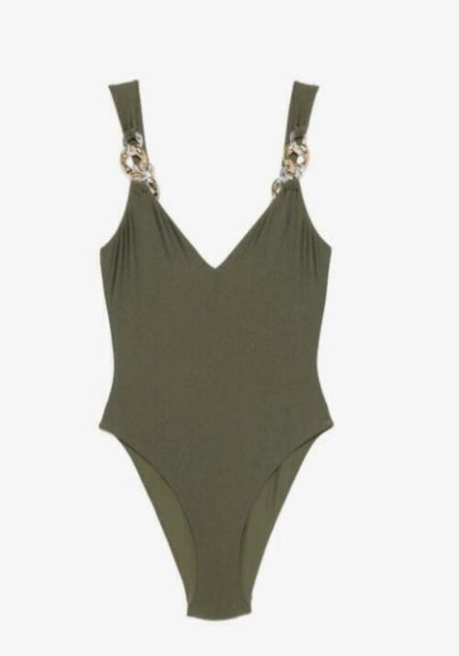 SIMKHAI Women's Green V-neck Chain Detail One Piece Swimsuit M NWT RTL: 285.00